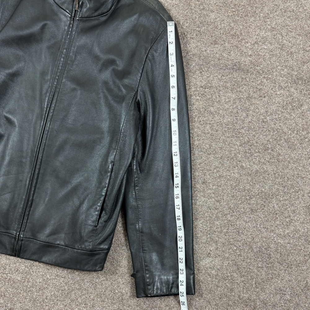 J. Ferrar Black Genuine Leather Full Zip Collared Moto Jacket Men’s M 90s Grunge - Picture 7 of 10